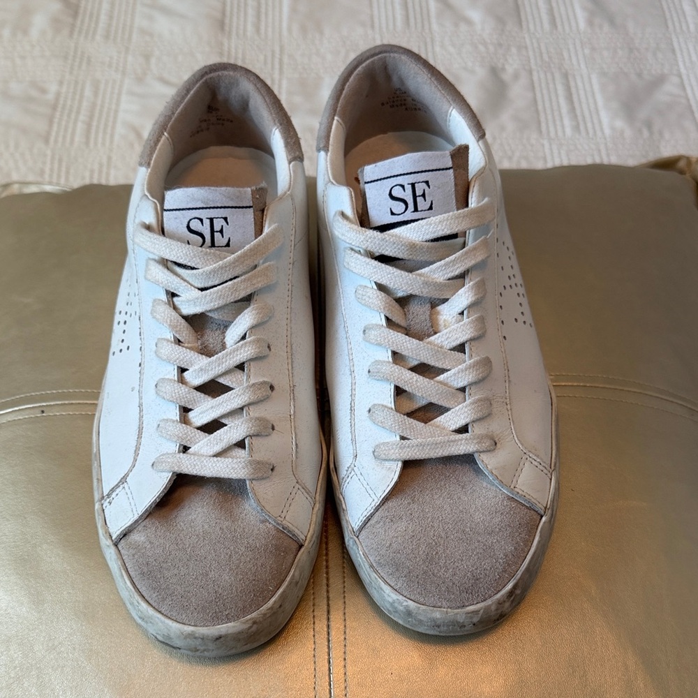 Sam Edelman White and Taupe Leather Sneakers